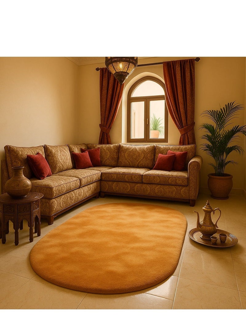 Bluejw 160 CM 1-Piece Bedroom Carpet Oval Brown Fluffy Khaki Rugs for Bedroom Living Room Throw Rug for Kids Room,Shag Hallway Runner Rug,Small Soft Shaggy Bedside Non-Slip Plush Nursery Dorm Carpet Home Decor Aesthetic - Image 2